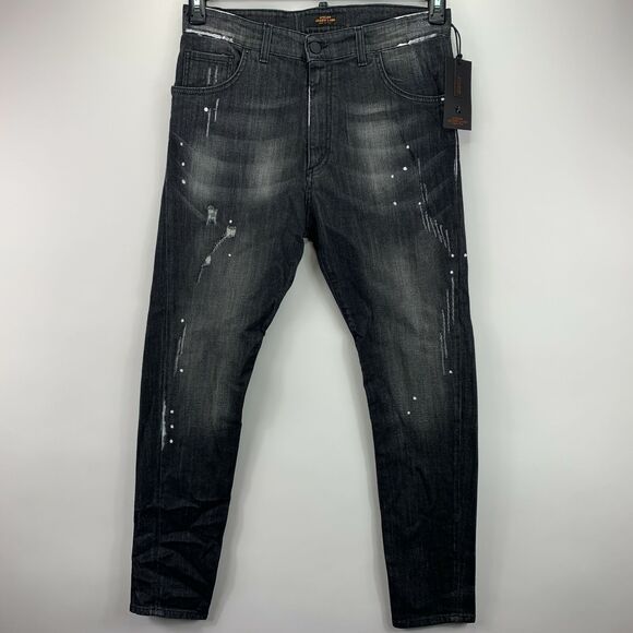 Jared Lang Mens Atelier Skinny Washed Distressed Stretch Denim Jeans Black 34